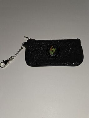 Tarina Tarintino Black Glitter Keychain Pouch with Cameo Detail